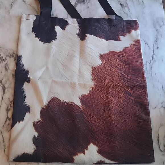 Cow Print Tote Bag with Black Handles Lightweight Shopping Bag - Picture 12 of 13